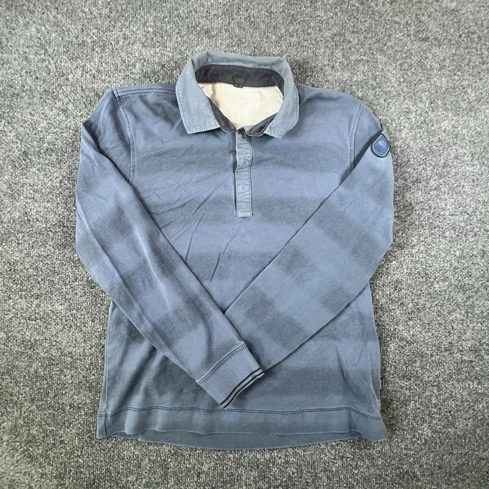 Hugo Boss Men's Long Sleeve Rugby Polo Shirt L Blue‎ Striped Patch Logo